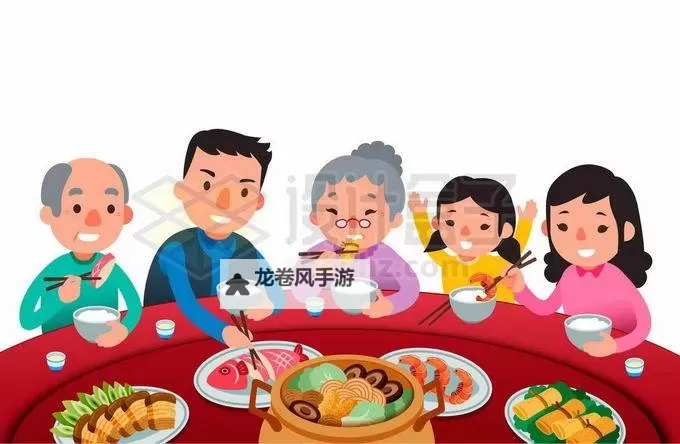 温馨时光:坐着吃饭还连在一起的家庭温情图2